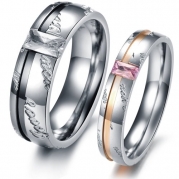 OPK Fashion Couple Rings Stainless Steel Wedding Band Promise Love Shine Crystal 327 (Men's Rings, 8)