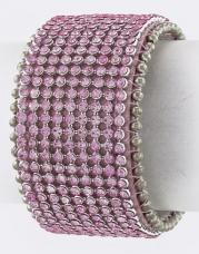 Fashion Jewelry - RHINESTONE STUDDED LEATHER CUFF - By Fashion Destination | Free Shipping (Pink)