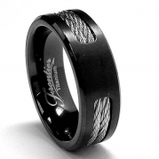 Black Titanium ring Wedding band with Stainless Steel Cables size 8