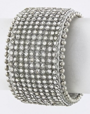 Fashion Jewelry - RHINESTONE STUDDED LEATHER CUFF - By Fashion Destination | Free Shipping (Clear/White)