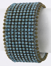 Fashion Jewelry - RHINESTONE STUDDED LEATHER CUFF - By Fashion Destination | Free Shipping (Turquoise)