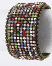 Fashion Jewelry - RHINESTONE STUDDED LEATHER CUFF - By Fashion Destination | Free Shipping (Multi)