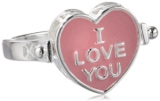 Sterling Silver Pink I Love You and Green Be Mine Epoxy Flip-Over Two Side Heart Ring, Size 7