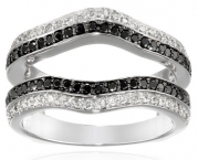 14k White Gold 3/4cttw Black and White Diamond Guard Wedding Band (Fits Round/Princess 3/4-1.50Ct Solitaire), Size 5