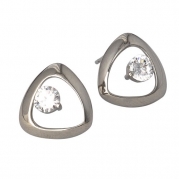 Platinum Plated Cubic Zirconia Stud Earrings High Polished Open Triangle Design