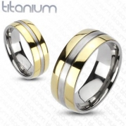 TIR-0012 Solid Titanium 2-Tone Gold IP Edges Band Ring; Comes With Free Gift Box (5)