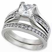 Princess Cut 1 Carat CZ Stainless Steel Wedding Ring Set (9)