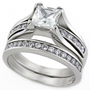 Princess Cut 1 Carat CZ Stainless Steel Wedding Ring Set (5)