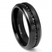 7MM Men's Eternity Black Titanium Ring Wedding Band with CZ Sz 12.0