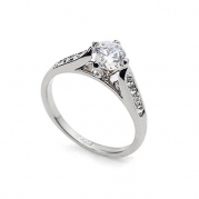 FM42 White Gold Finish Solitaire Round Cubic Zirconia Engagement Ring Size 7