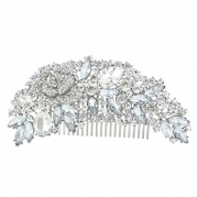 EVER FAITH Bridal Silver-Tone 4.7 Inch Flower Hair Comb Clear Austrian Crystal A06959-2