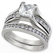 Princess Cut 1 Carat CZ Stainless Steel Wedding Ring Set (8)