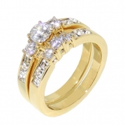 1.35ct CZ Gold IP Stainless Steel WOMENS WEDDING/ENGAGEMENT RING SET