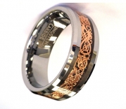 18K Rose Gold Plated Celtic Dragon 8mm Wide Tungsten Carbide Wedding Band Ring