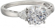 Platinum Plated Sterling Silver 100 Facets Collection Cubic Zirconia Three-Stone Ring, Size 9