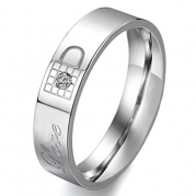 Men's Wide 5mm Love Stainless Steel Bands Ring CZ Silver Lock Valentine Love Couples Promise Engagement Wedding Size10