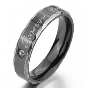 Men's Wide 5mm Forever Love Stainless Steel Bands Ring CZ Black Silver Valentine Love Couples Promise Engagement Wedding Size13