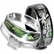 Camo Wedding Rings Set His and Hers 3 Rings Set, Stainless Steel and Titanium (Size Men 10; Women 7)