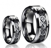 His & Her's 8MM/6MM Dragon Design Tungsten Carbide Wedding Band Ring Set , Sizes 5-14 Including Half Sizes . Please e-mail sizes