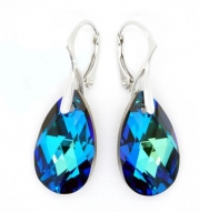 Sterling Silver 925Swarovski Crystal Elements Blue-Green Lever back Earrings