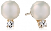 Duragold 14k Yellow Gold Freshwater Cultured Pearl (5.75 mm) and Cubic Zirconia Stud Earrings