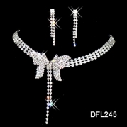 Crystal Necklace Earrings Set Charm Tassel Butterfly Shape Wedding Jewelry Set Women Bride Party