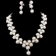 Wedding Bridal bridesmaid flower girls jewerly set pearl necklace earring