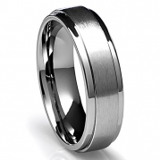 6MM Titanium Ring Wedding Band with Flat Brushed Top and Polished Finish Edges [Size 5.5]