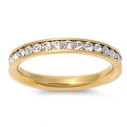 STR-0023 316L Gold IP Stainless Steel Eternity CZ Wedding Band Ring 3mm Sz 3-10; Comes With FREE Gift Box (10)