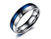 Men's 6mm Stainless Steel Bands Ring CZ Silver Blue Valentine Love Couples Promise Engagement Wedding Size7