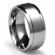 Cavalier Jewelers 10MM Men's Titanium Ring Wedding Band with Flat Brushed Top and Polished Edges [Size 8]