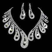 Tqmarket Chic Wedding Bridal Party Rhinestone Artificial Zircon Necklace Earrings Jewelry Sets