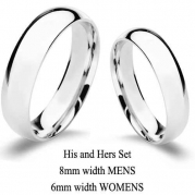 Authentic 925 Sterling Silver His and Hers Wedding Band Set with Free Engraving