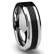 6MM Titanium Ring Wedding Band Black Carbon Fiber Inlay and Beveled Edges [Size 6]