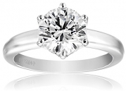 Platinum Plated Sterling Silver Swarovski Zirconia 2 ct Round Solitaire Ring, size 6