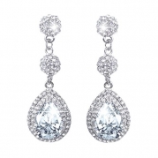 EVER FAITH Silver-Tone Art Deco Teardrop Bridal Dangle Earrings Clear CZ Austrian Crystal A09052-2