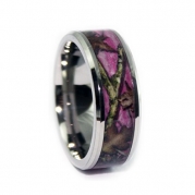 Pink Camo Wedding Ring - Beveled Titanium Wedding Band (4)