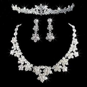 New Rhinestone Crystal Flower Necklace Earrings Crown Jewelry Sets for Bridal Wedding