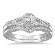 1/3 Carat Diamond Halo Bridal Set in 10K White Gold