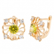 Romantic Time Chrysanthemum Diamond Accented Multicolor Bud 20k Rose Gold French-back Clip-on Earrings(green)