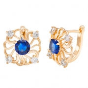 Romantic Time Chrysanthemum Diamond Accented Multicolor Bud 18k Rose Gold French-back Clip-on Earrings(blue)