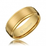 8MM Men's Titanium Gold-Plated Ring Wedding Band with Flat Brushed Top and Polished Finish Edges [Size 11]