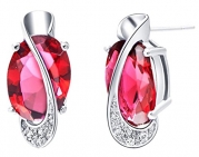 Tailloday Silver Swarovski Elements Crystal Diamond Stud Earrings Weddings Earrings For Women Red