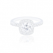 18k White Gold Plated Cushion Halo Cubic Zirconia Engagement Ring (1.90 carats)