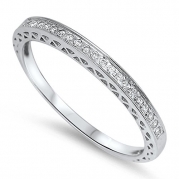 Antique Style Pave Set Round Wedding Band .925 Sterling Silver Ring Sizes 4