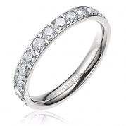 3mm Women Silver Eternity Titanium Ring Shiny Round Cz Inlay Wedding Engagement Band Size 4 to 9 (6.5)