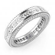 Sz 4 Sterling Silver 925 Princess Cut Cubic Zirconia CZ Milgrain Eternity Band Ring