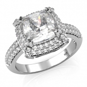 Sz 5 Sterling Silver 925 Cubic Zirconia CZ 3 Ct. Cushion Cut Halo Engagement Ring