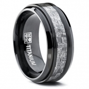 9MM Black Titanium Men's Wedding Band Ring with Wide Gray Carbon Fiber Inlay, Comfort Fit Size 7