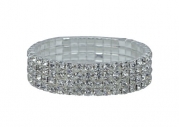 NYBK 7'' Bridal Rhinestone Stretch Bracelet Silver Tone - Ideal for Wedding, Prom, Party or Pageant (4-ROW)